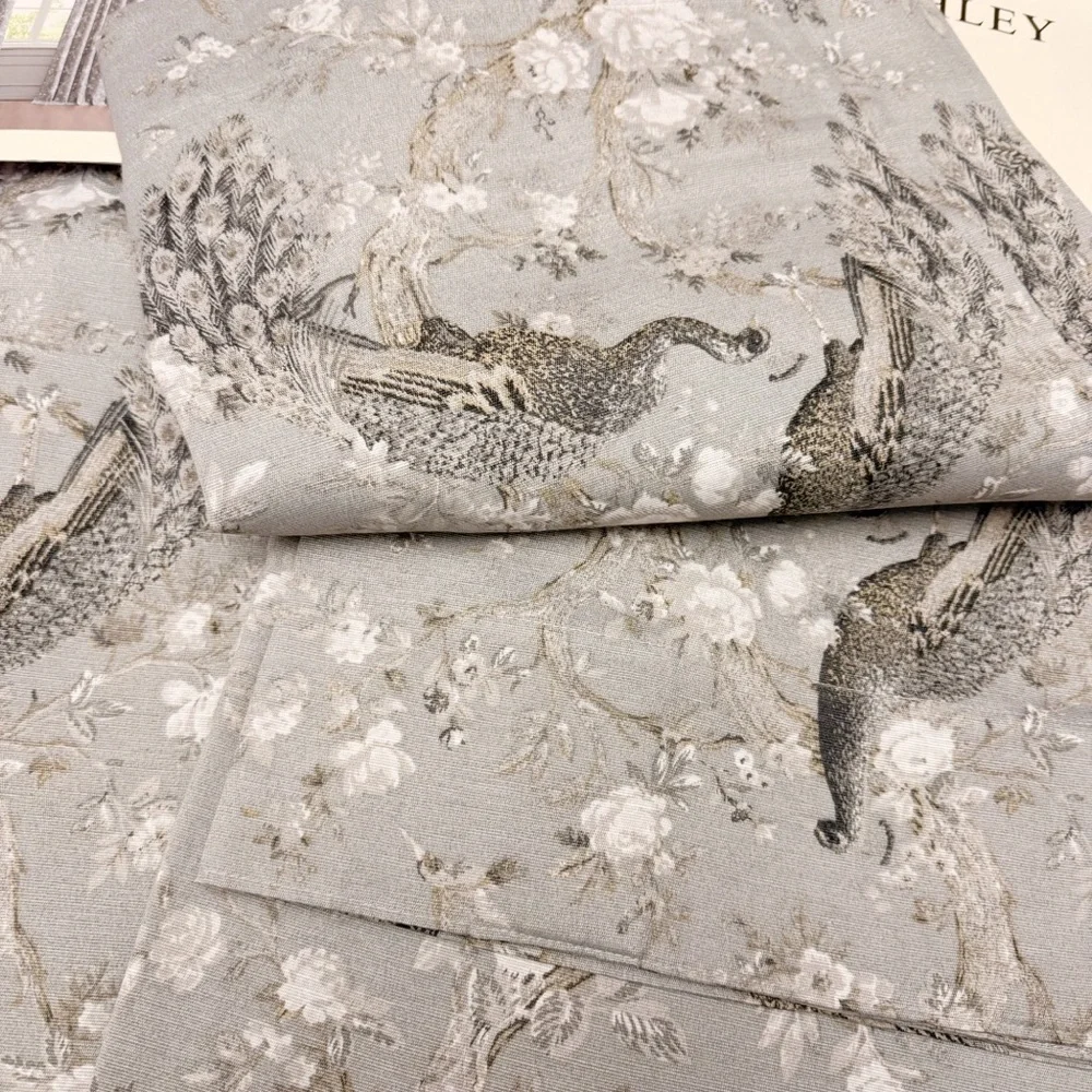 Laura Ashley Peacock Floral Gray Set of 4 Curtain Panels 96” Back Tab NEW